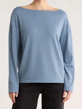 ALLSAINTS Rita Boat Neck Long Sleeves Tee Top Flint Stone Blue Size Small NWT